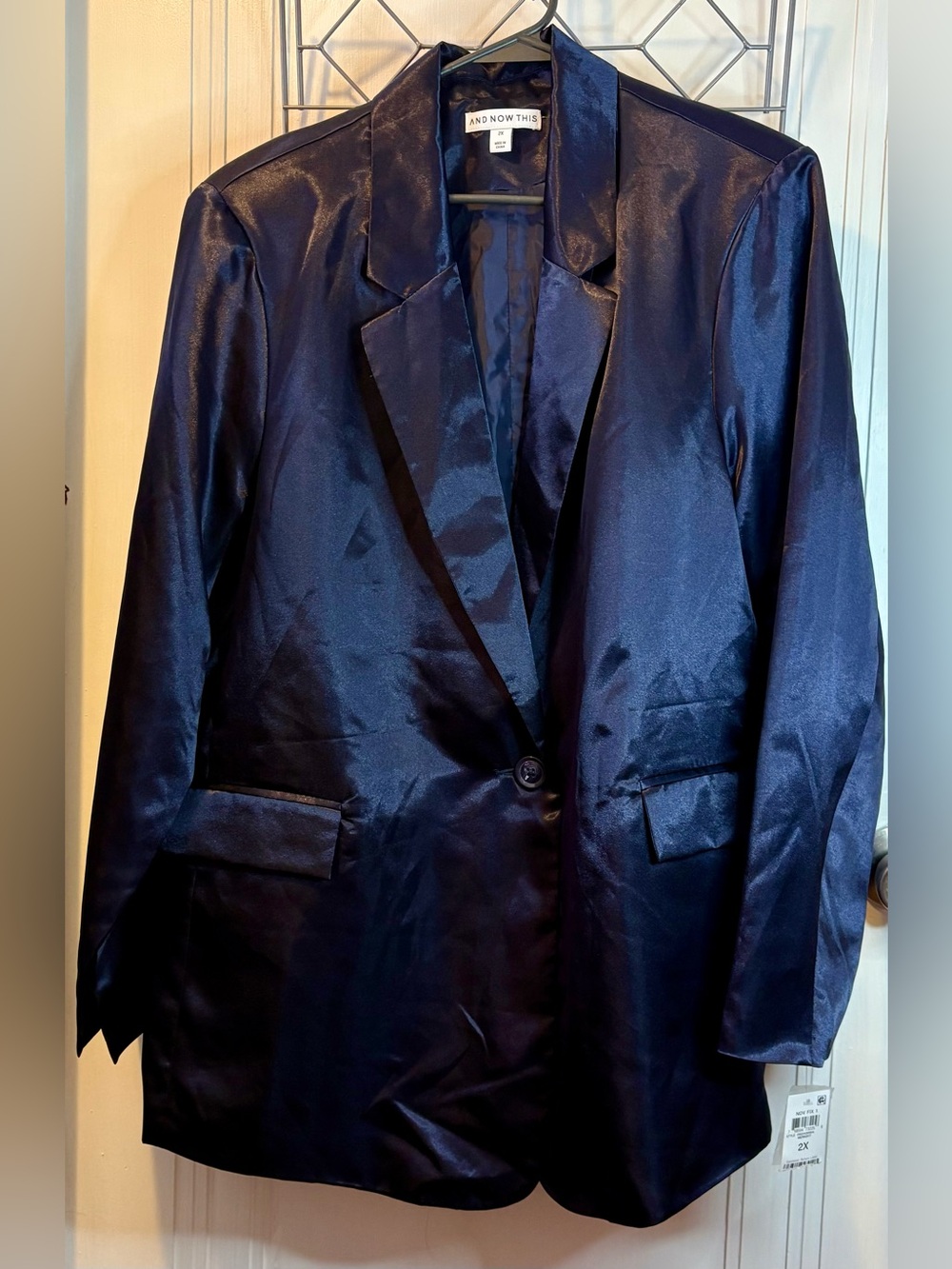 And Now This Women’s Shiny Navy Satin Blazer - Picture 1 of 3